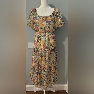 Patrons of Peace Yellow Floral Puff-Sleeve Maxi Dress Size Small